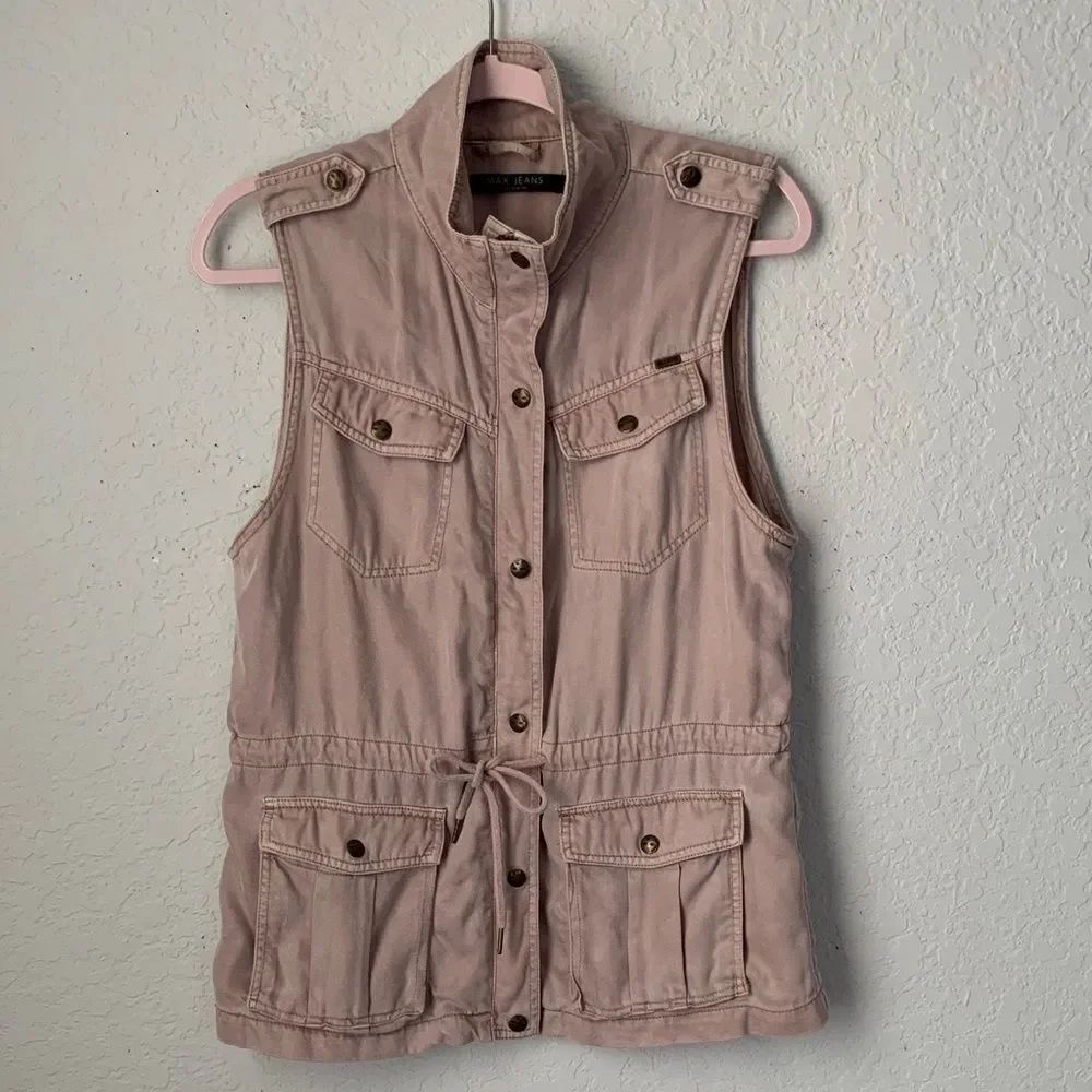 Max Jeans Women’s Light Pink Utility Vest Full Zip Snaps Drawstring Size M